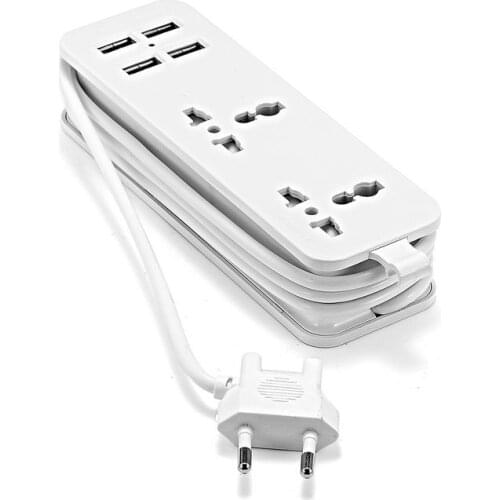 EU Power Strip With 4 USB Portable Extension Socket Euro Plug 1.5m Cable Travel Adapter USB Smart Phone Wall Charger Desktop Hub