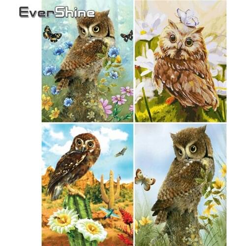 EverShine Diamond Embroidery Owl Cross Stitch 5D Diamond Painting Animal Full Square Mosaic Picture Of Rhinestones Handmade Gift