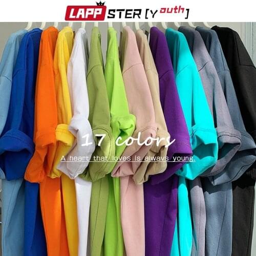 LAPPSTER-Youth Men Solid 17 Colorful Graphic Tshirts 2021 Summer Harajuku Streetwear T-shirts Couple Cotton Funny Vintage Tops