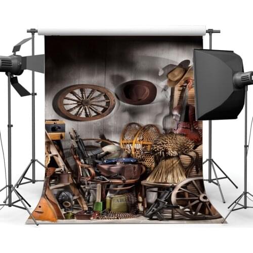 West Cowboy Backdrop Old Barn Vintage Wheel Wood Ladder Guitar Hat Rustic Stripes Wood Photography Background