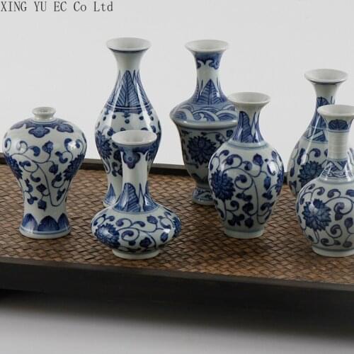 Ceramic Antique Small Blue and White Porcelain Vase Flower Arrangement Dried Flower Accessories Vase Home Decoration Modern