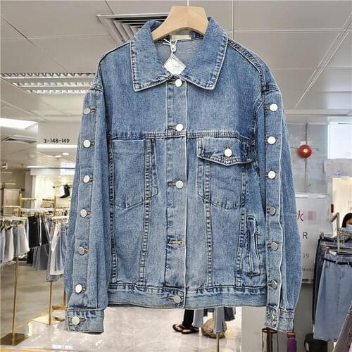 Denim Jacket Women 2021 Spring Autumn New Pure Color Street Wear Retro Lapels Short Casual Loose Jean Coat Blue