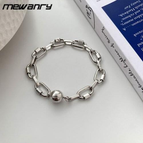 Mewanry 925 Sterling Silver Geometric Oval Hollow Bracelet for Women Fashion Hip Hop Trend Temperament Punk Party Jewelry Gifts