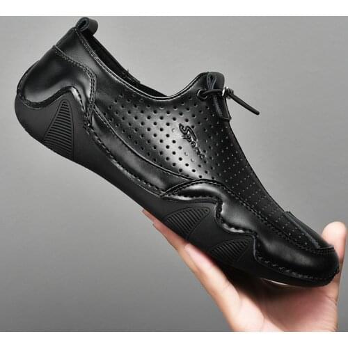 Fashion Breathable Cool Men Shoes Leather Genuine Flats Shoes Hole Cowhide Footwear Fashion Sneakers