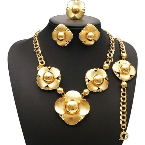 Yulaili Fashion Dubai Gold Jewelry Sets For Women Wedding Bridal Pendant Necklace Stud Earrings Bracelet Ring Accessories