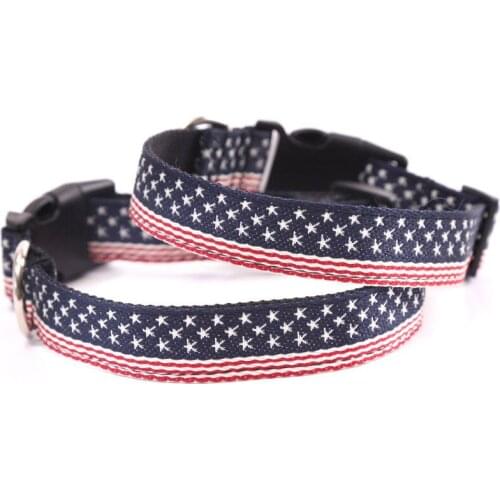 Fashion Nylon Dog Collar American Flag Printing Necklace for Small and Medium Dog Cat Pet Collar Jewelry Accessories (blue)