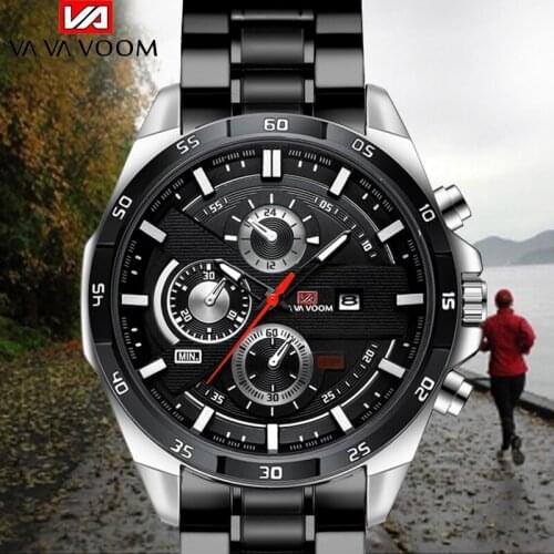VAVA VOOM Men Watch Business Waterproof Date Watch Fashion Multifunction Stainless Steel Black Quartz Watch relojes para hombre