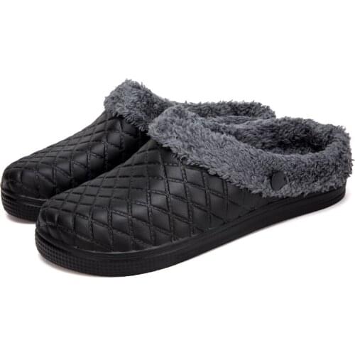 2021 Winter Plush Mens Slippers Waterproof Indoor Furry Warm Slippers House Bedroom Loafers Simple Massage Flats Couple Shoes