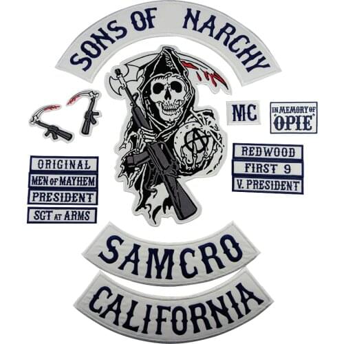 Sons of Patch Anarchy SOA Motorcycle Patch Biker Embroidered Badge for clothes Jacket Back Big Size Punk and Rock Emblem Iron On