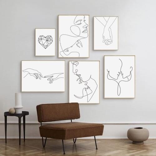 Abstract Line Wall Art Poster Print Romantic Hand In Hand Love Quotes Canvas Painting Nordic Minimalist Living Room Home Decor