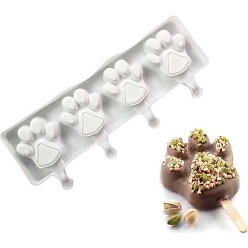 New Cat Foot Style Ice Cream Silicone Mold DIY Non-stick French Mousse Popsicle Mold Four Slot Mold Chocolate Mold Cake Mold