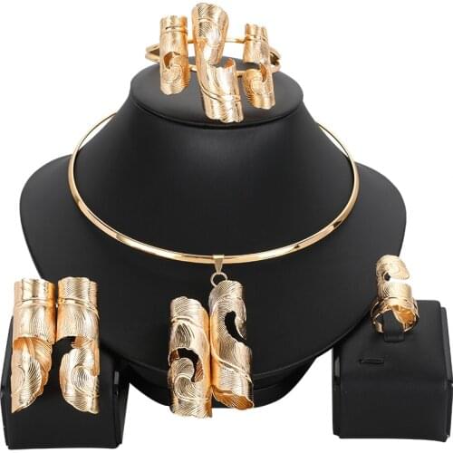 New arrival Dubai Gold jewelry sets for women African bridal wedding gifts party Bracelet round Necklace earrings sets jewellery