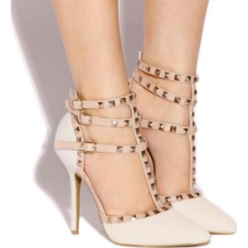 SHOFOO shoes.Fashion womens sandals, rivet decoration, about 11cm high heel womens shoes. Summer womens shoes. SIZE:34-45