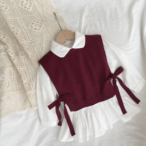 Autumn Korean baby sweater vest Western style lace girls knitted vest baby childrens wool vest children toddler girl clothes