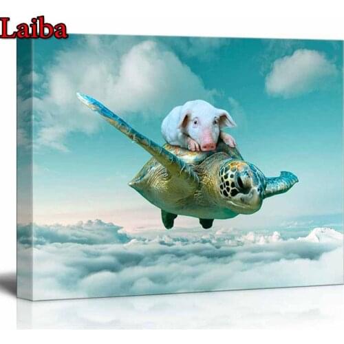 Full square diamond painting Turtle and pig pictures for embroidery round diamond mosaic paintings wall stickers home decoration