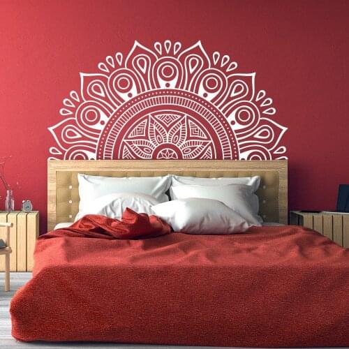 Half Mandala Headboard Wall Decal Lotus Flower Mandala Zen Decor Decals Vinyl Bedroom Yoga Sticker Bohemian Style A12-076