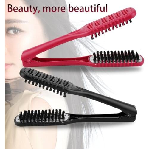 Pro Hairdressing Straightener Nylon Hair Straightening Double Brushes V Shape Comb Clamp Not Hurt Styling Tools DIY Home
