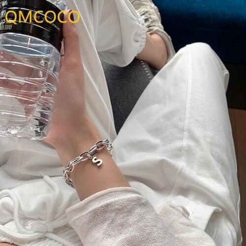 QMCOCO 925 Silver Bracelet Man Woman Korean Trendy Retro Clock Simple Personality Couple Jewelry Gift Adjustable Bracelet