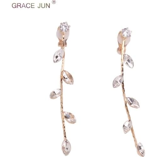New Arrival Rhinestone CZ Long Tassel Clip on Earrings Without Piercing for Grils Party Wedding Charm Cushion Earrings Bijoutx