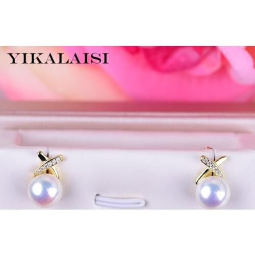 YIKALAISI 925 Sterling Silver Natural Pearl Earrings Jewelry For Women 8-9mm Pearl Size Earings 4 Colors