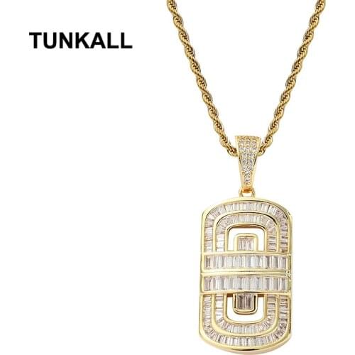 TUNKALL Bling Bling Pendant Brass Mirco Pave Prong Setting CZ Iced Out Cubic Zircon Necklace Hip Hop Jewelry CN312