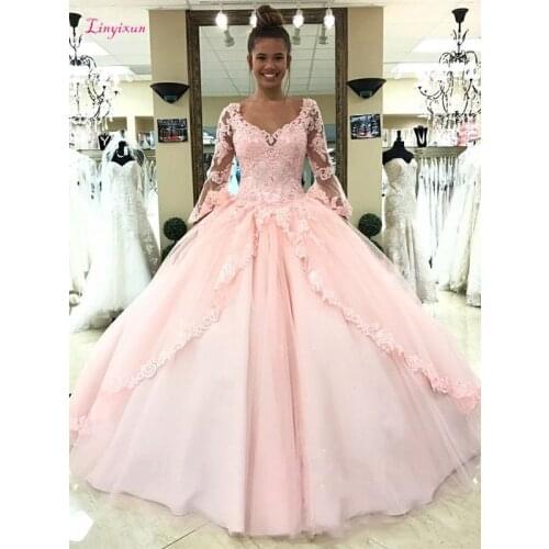 Light Pink Quinceanera Dresses Long Sleeves Ball Gown Princess Sweet 16 Birthday Sweet Girls Prom Party Special Occasion Gowns