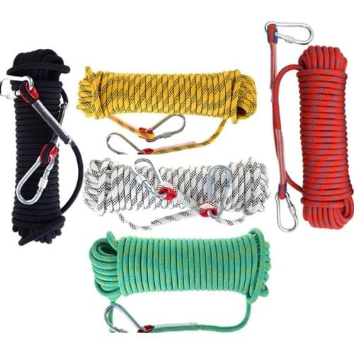 10mm 20M Outdoor Climbing Rope Hook High Strength Emergency Safety Camping Hiking Rescue Rope Survival Climbing Accessories