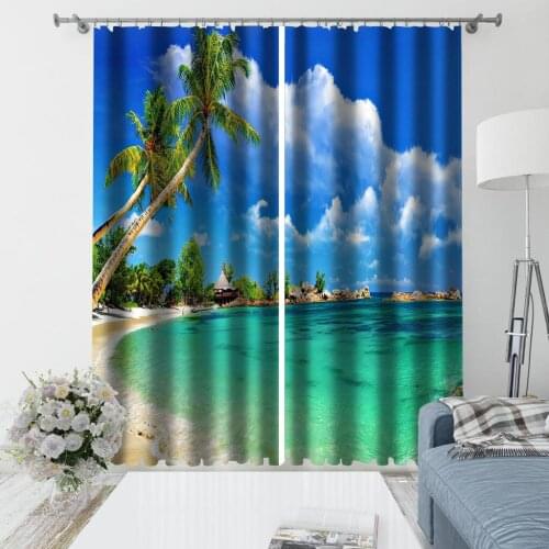 Photo blue beach curtains 3D Window Curtain For Living Room office Bedroom Decoration curtains