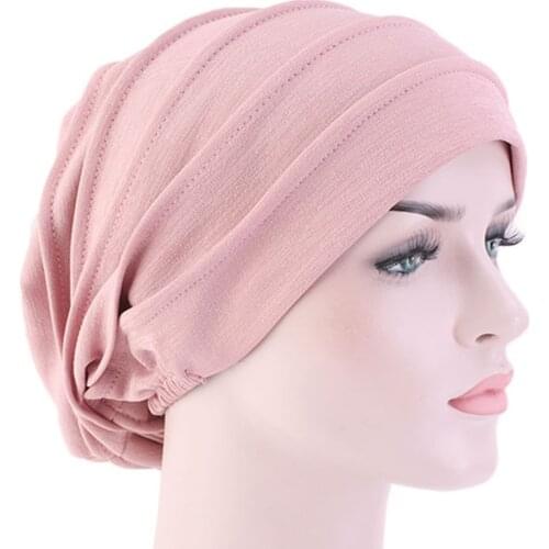 Women Stretch Bonnet Solid Color Chemo Cap Breathable Headwrap Cotton Turban