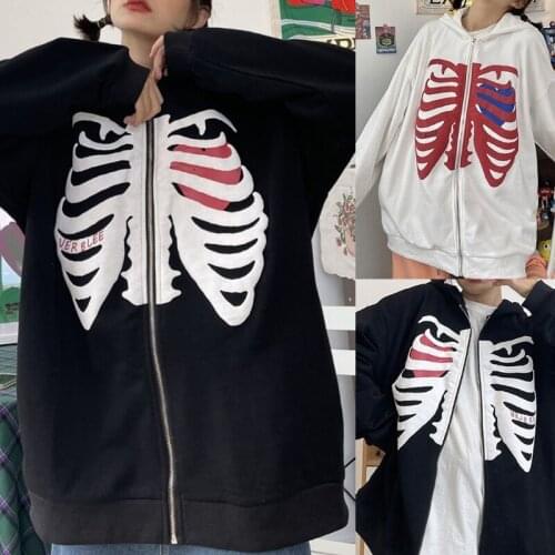 Y166 Womens Retro Trendy Gothic Skull Image Hoodie Street Wear Oversized Hoodie Sweatshirt Suit for Fall and Winter