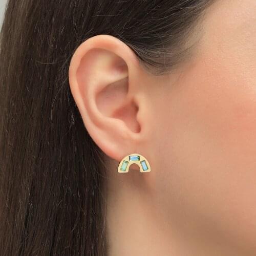 LUNA CHIAO Mix Color Crystal Rainbow Stud Earrings for Women
