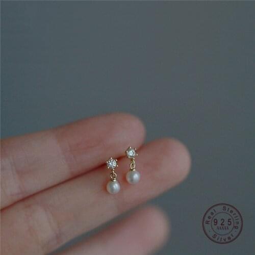 HI MAN S925 Sterling Silver Exquisite Small Zircon Pearl Stud Earrings Women Charm Temperament Student Jewelry Accessories