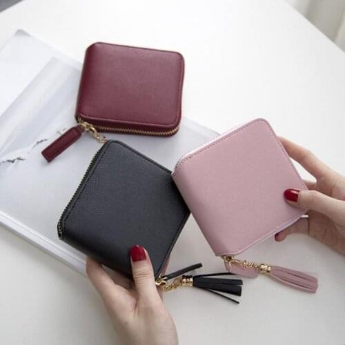 Women Simple Short Wallet Tassel Coin Leather Purse Square Card Holders Multi-card Position Ladies Wallet Korean Version