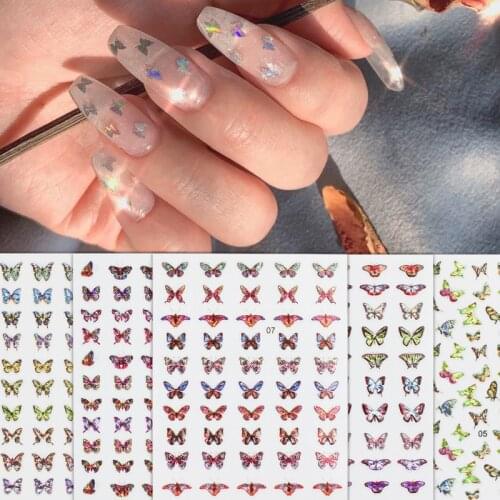 1 Sheet Laser Butterfly Nail Stickers Adhesive Sliders Colorful DIY Simulation Bronzing Nail Art Stickers for Nails Decoration