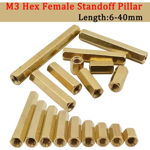 5/10/20Pcs M3 Hex Brass Standoff M3 6-40mm Hex Female to Female Brass PCB Standoff Spacer Hexagonal Stud Spacer Hollow Pillars