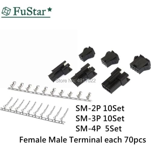 95Pcs 25set JST SM Connector Plug Pitch 2.54MM Female and Male Housing + Terminals SM-2P SM-2R JST SM2.54 2Pin 3Pin 4Pin Package
