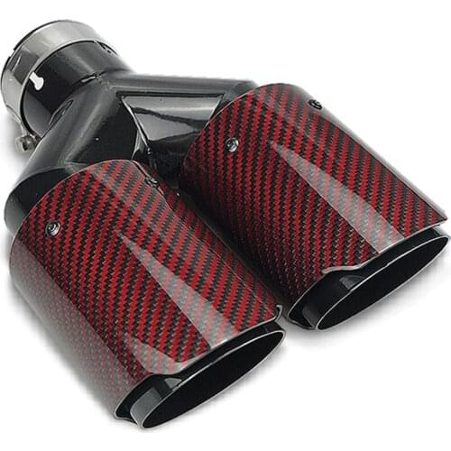 Car Red Real Carbon Fiber With Double Out Automobile Exhaust Pipe Stainless Steel Exhaust Muffler Tip End Tail Pipe Modification