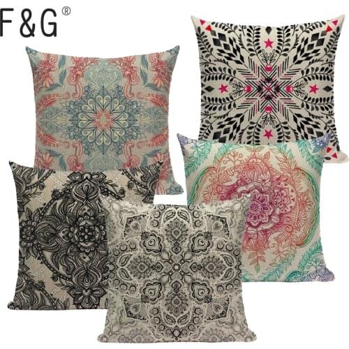 Floral Print Bohemian Indian Style Cushion Cover Bedroom Car Cotton Linen Home Decoraction Sofa Vintage Custom Pillow Case