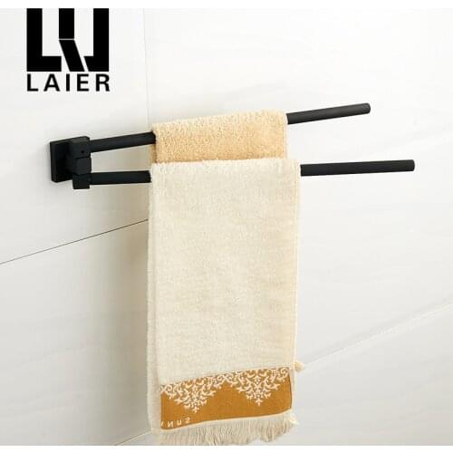 Black swivel towel bar movable double towel rails bathroom accessories hardware