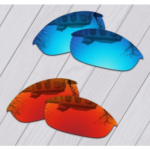 E.O.S 2 Pairs Ice blue & Fire Red Mirror Polarized Replacement Lenses for Oakley Half Jacket Sunglasses
