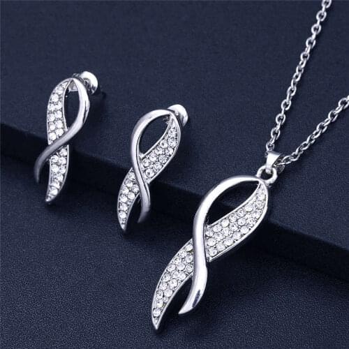 Knot Women Crystal Earrings Pendant Necklace Jewelry Set Dangle Earrings For Anniversary Day Jewelry Gift 1Set