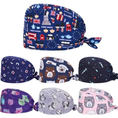 London Veterinarian Scrub Caps Pattern Dental Nursing Print Work Hats Women Men 100% Cotton Dust Proof Chef Skull Cap M602