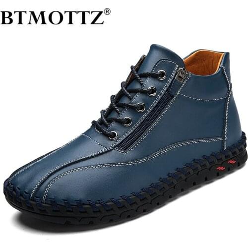 Winter Mens Ankle Boots Handmade Mens Casual Shoes Warm Plush Western Boots Men Non-slip Male Western Boots Plus Size 38-48