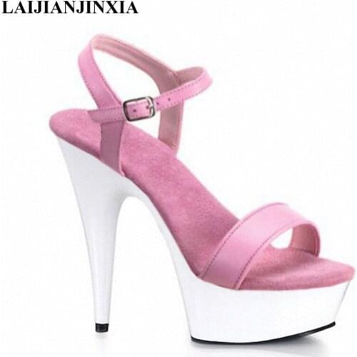 LAIJIANJINXIA New Pink Strappy Heels Sandals Custom Color White Sole Platform Summer 15CM High Heels Ladies Shoes And Sandals