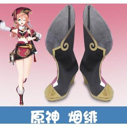 Anime Genshin Impact Yanfei Cosplay Wig Yanfei Cosplay Shoes Boots Halloween Carnival Accessories