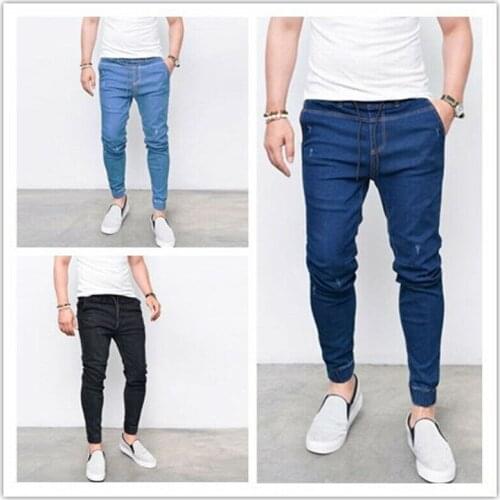 Casual Mens Sports Pants Denim Jeans Harem Designer Dance Loose Jogger Trousers Tight Fashion Denim Feet Elastic Comfortable