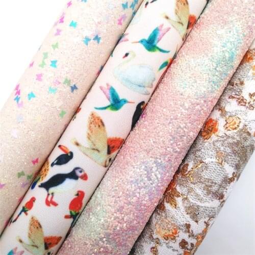 PINK Glitter Fabric, Patent Faux Leather Fabric, Stars Synthetic Leather Sheet For Bows A4 Size 8"x11" Twinkling Ming XM110