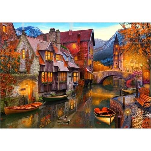Counted Cross Stitch Kits Needlework Embroidery - Crafts 14 ct Aida DMC Color DIY Arts Landscape Home Decor - Canal Home