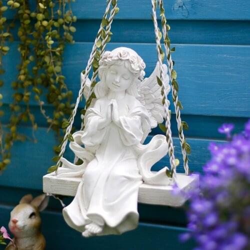 Fairy Garden Swing Angel Girl Resin Statues Feng Shui Outdoor Homestay Ornaments Crafts Home Yard Balcony Accessories Decoration