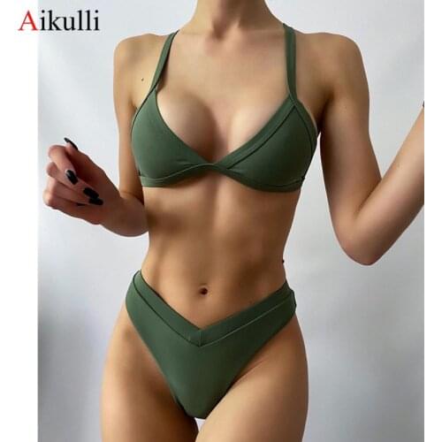 Sexy Bandage Bikinis Solid Swimsuits Womens Swimwear Push Up Bikini Set 2021 Summer Brazilian Bathing Suits Beach Wear Swimming